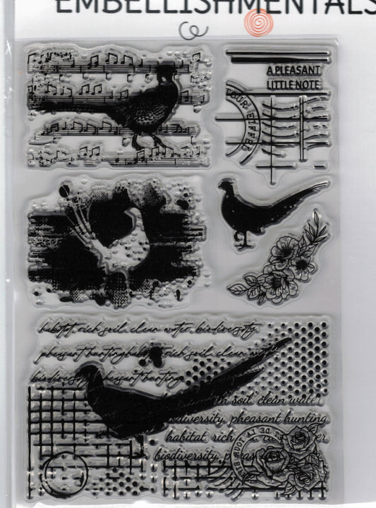 Birdsong & Grunge Collage Clear Stamp Set, 6-Piece Mixed Media Set