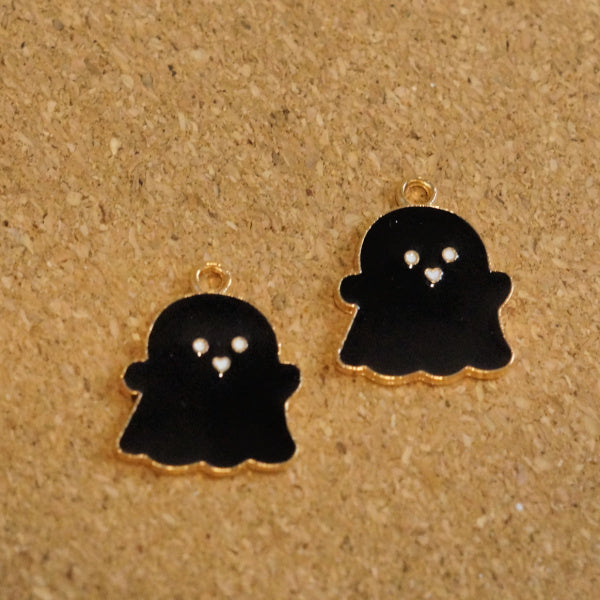 Cutie Pie Ghost Charms, Black Enamel with Gold