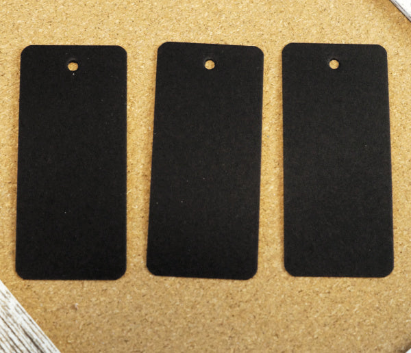 Rectangle Matte Black Tags with Strings, Set of 8