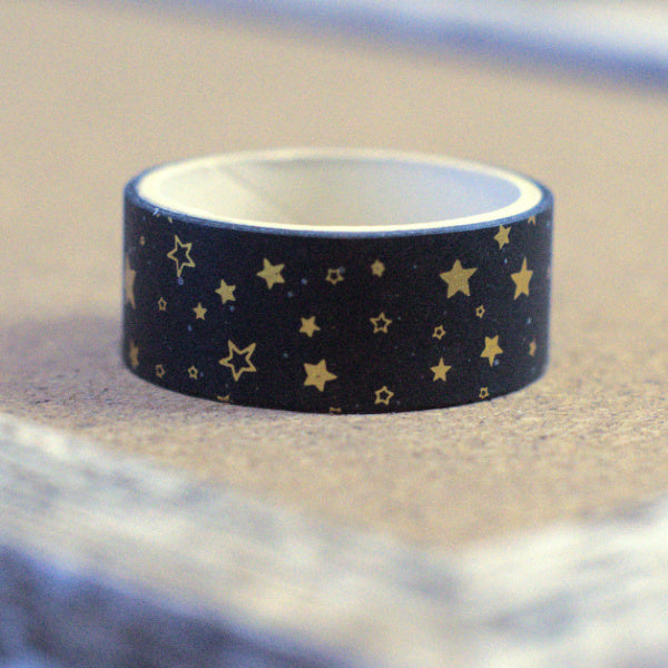 Foiled Star Sprinkle Washi Tape, Black Galaxy Scatter, 15mm x 2m