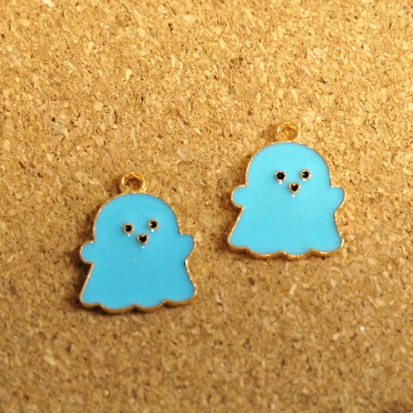 Cutie Pie Ghost Charms, Pastel Blue Enamel with Gold