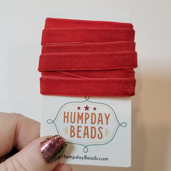 Hand-Dyed Velvet Ribbon, Cherry Red,  5/8" Wide, 1 Yard