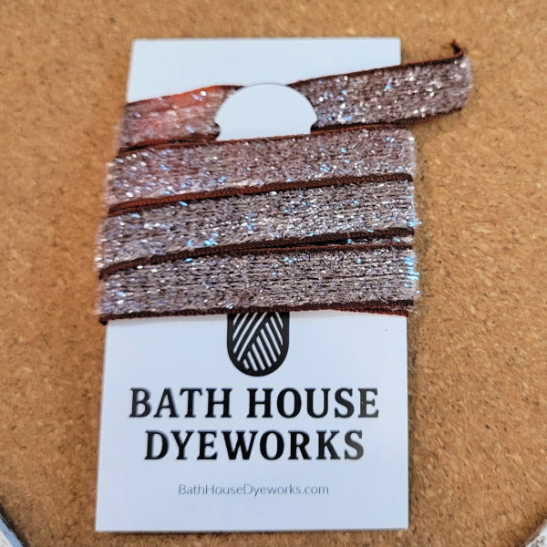 Hand Dyed Sparkle Ribbon — Chocolate — 1 Yard — Bath House Dyeworks
