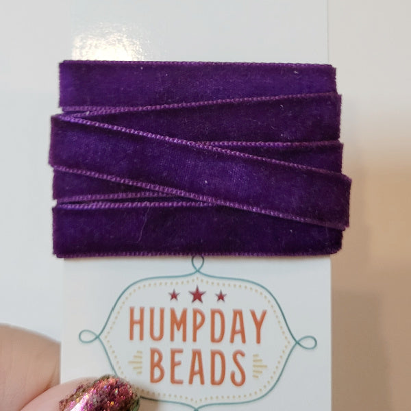 Hand-Dyed Velvet Ribbon, Eggplant Purple,  5/8" Wide, 1 Yard