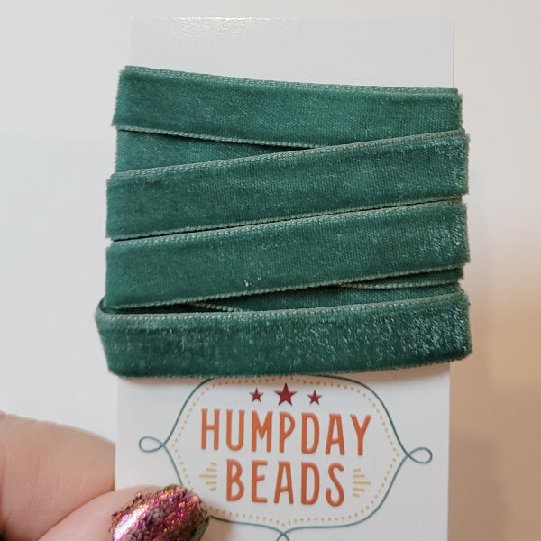 Hand-Dyed Velvet Ribbon, Evergreen,  5/8" Wide, 1 Yard