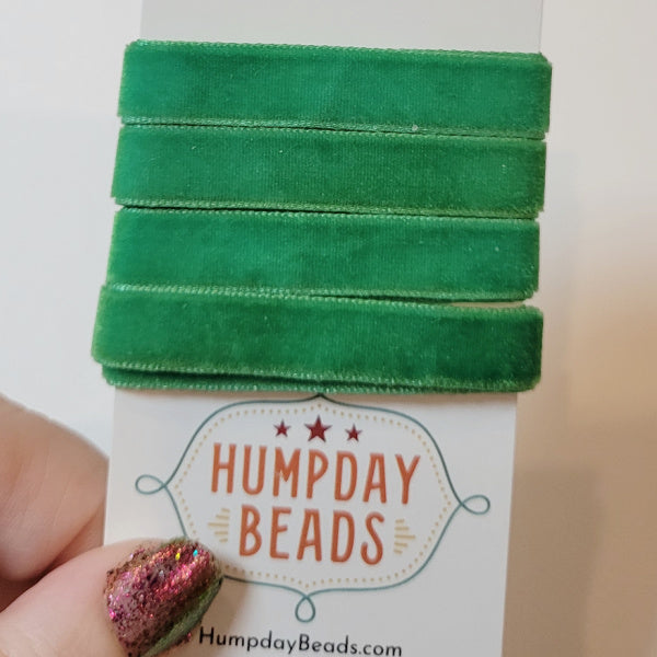 Hand-Dyed Velvet Ribbon, Grass Green,  5/8" Wide, 1 Yard
