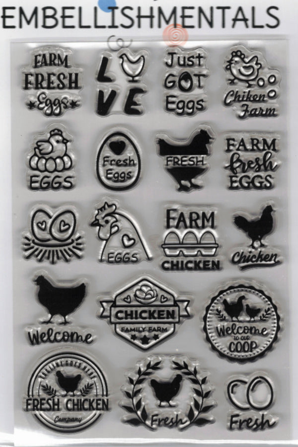 Freshly Laid Clear Stamp Set, 18 Piece Chicken & Egg Collection