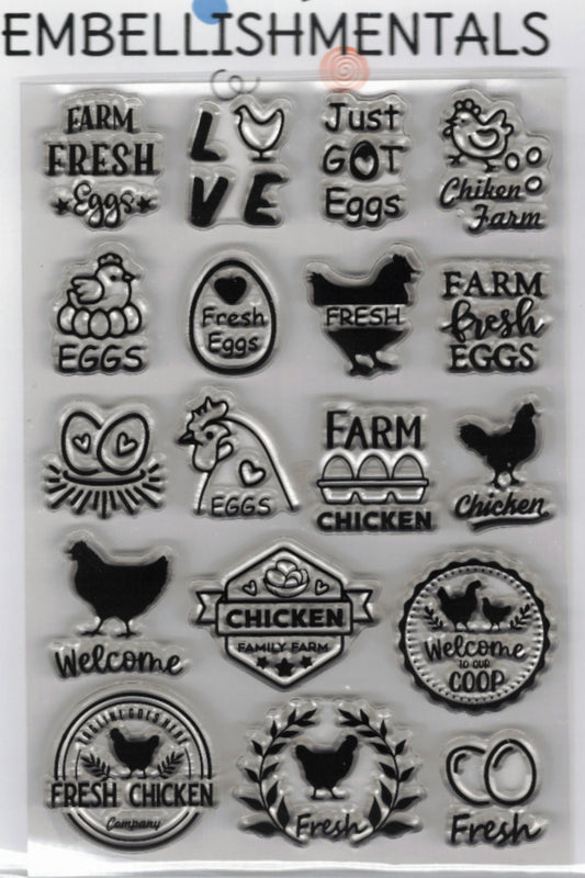 Freshly Laid Clear Stamp Set, 18 Piece Chicken & Egg Collection