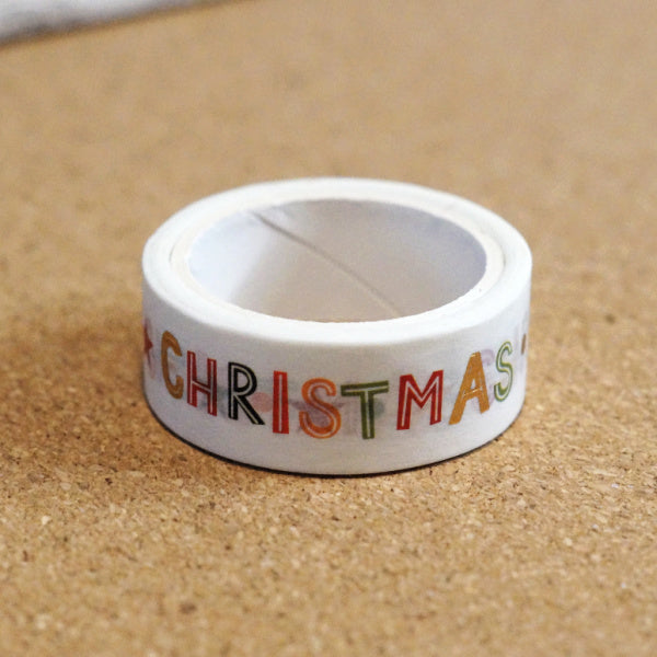 Merry Christmas Washi Tape, Retro Lettering with Gold Foil Accents (2m)
