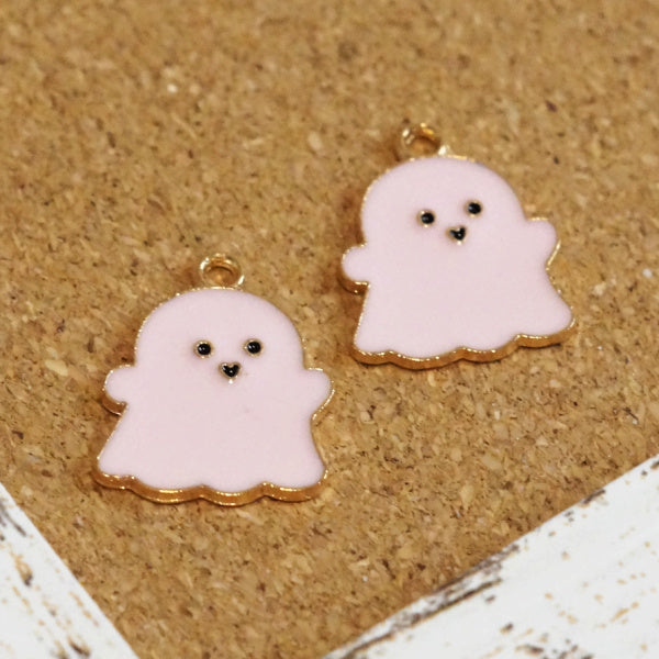 Cutie Pie Ghost Charms, Pale Pink Enamel with Gold