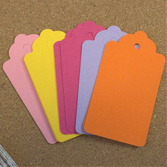 Bright Scalloped Paper Tags, Pink, Orange, Yellow, Lavender