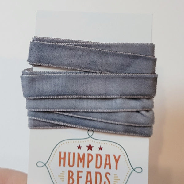 Hand-Dyed Velvet Ribbon, Slate Grey,  5/8" Wide, 1 Yard