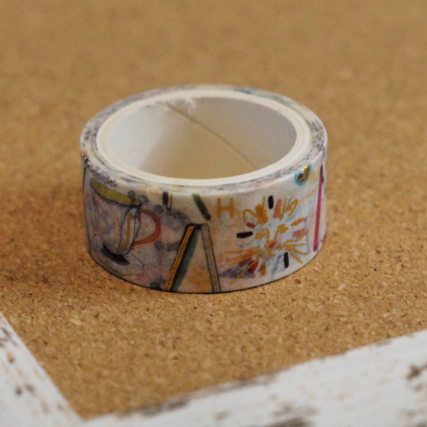 Doodle Chaos Washi Tape – White – Gold Foil Sketch Pattern