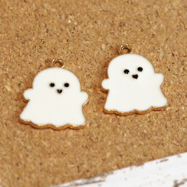 Cutie Pie Ghost Charms, White Enamel with Gold