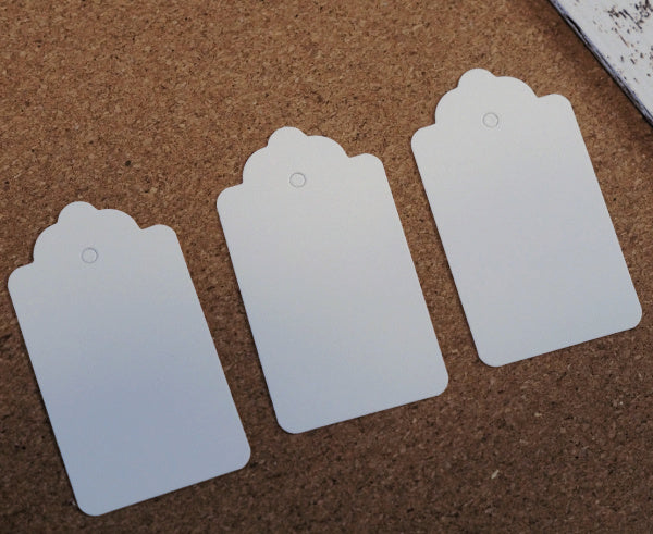 White Scalloped Tags with Twine Ties, 8 Blank Paper Tags