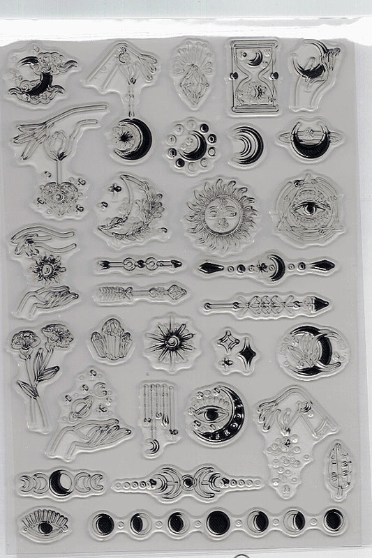 Mystical Motif Clear Stamp Set,  31-Piece Celestial & Spiritual Icon Collection