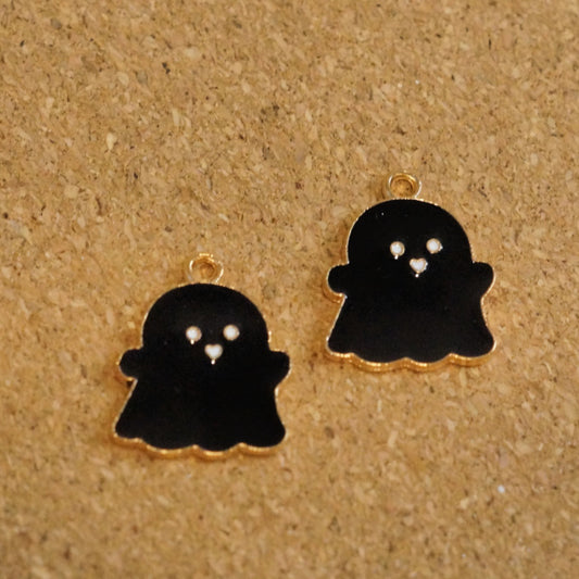 Cutie Pie Ghost Charms, Black Enamel with Gold