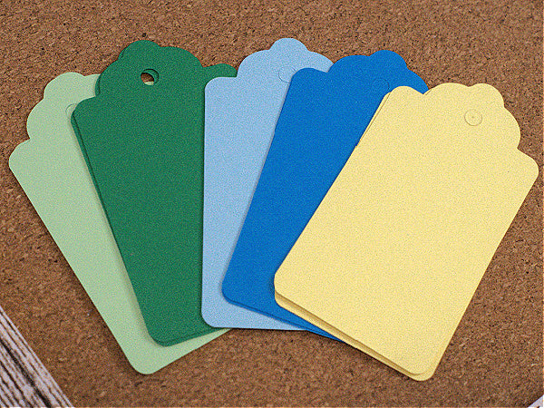 Scalloped Paper Tags, Blue & Green Set (10 pieces)
