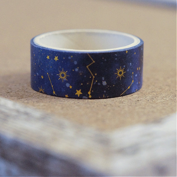 Foiled Constellation Washi Tape, Deep Blue Galaxy, 15mm x 2m