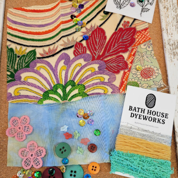 OOAK Mixed Media Fabric & Embellishment Sampler  – Bold Floral