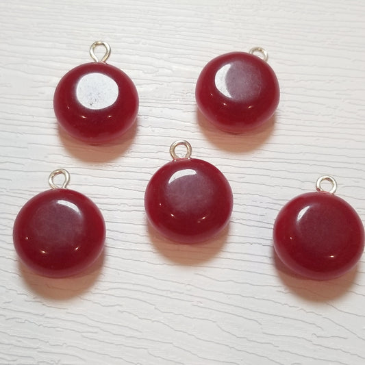 Handmade Vintage Lucite Round Lozenge Pendant — Cherry Red Moonglow