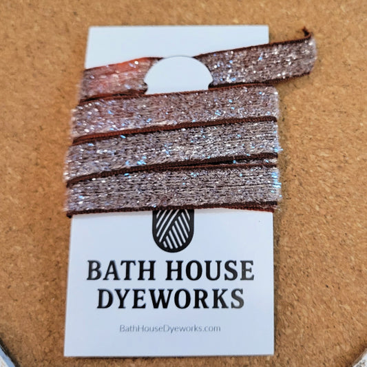 Hand Dyed Sparkle Ribbon — Chocolate — 1 Yard — Bath House Dyeworks