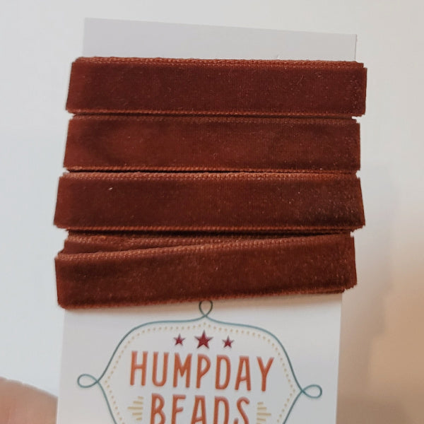 Hand-Dyed Velvet Ribbon, Cocoa Brown,  5/8" Wide, 1 Yard