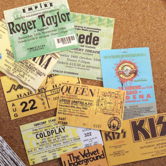 Vintage Concert Ticket Sticker Pack – Set of 10 Vinyl Stickers