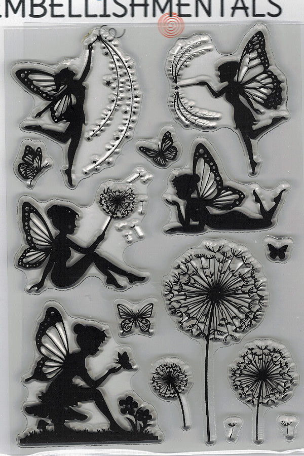 Midnight Wishes Clear Stamp Set, 14 Piece Fairy & Dandelion Silhouette Collection