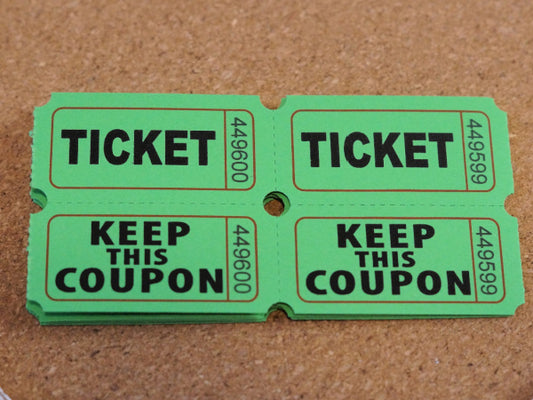 Two-Part Raffle Tickets for Junk Journaling and Mixed Media — Green, Pack of 10