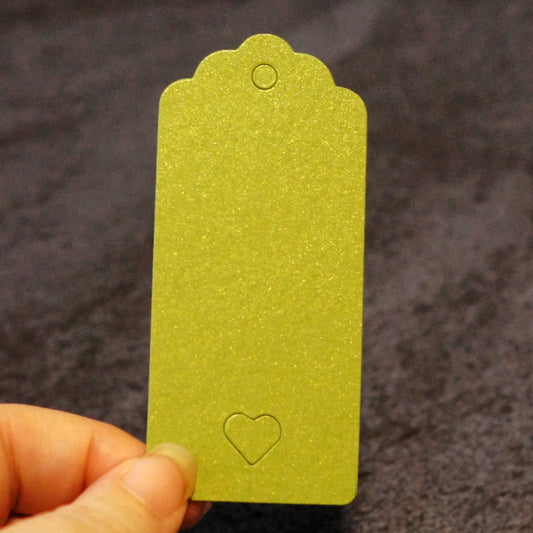 Moss Green Shimmer Heart Cutout Tags, Junk Journal & Mixed Media Tags