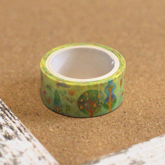 Woodland Trees Washi Tape – Green – Gold Foil Pattern