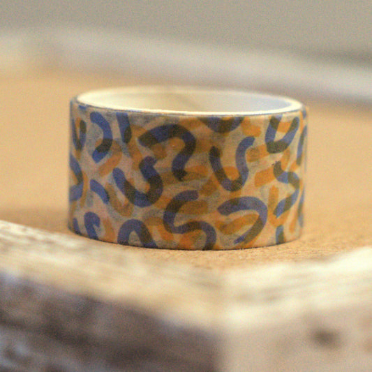 Loose Line Washi Tape – Grey & Gold – Neutral Pattern for Journaling & Paper Crafts