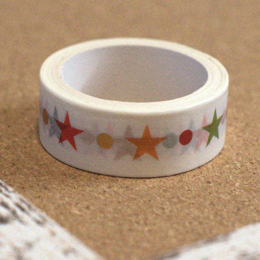 Holiday Stars & Dots Washi Tape – Multicolor with Gold Accents (15mm x 2m)