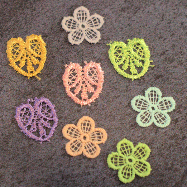 Hand-Dyed Lace Flower & Heart Motifs – Set D for Slow Stitch & Mixed Media