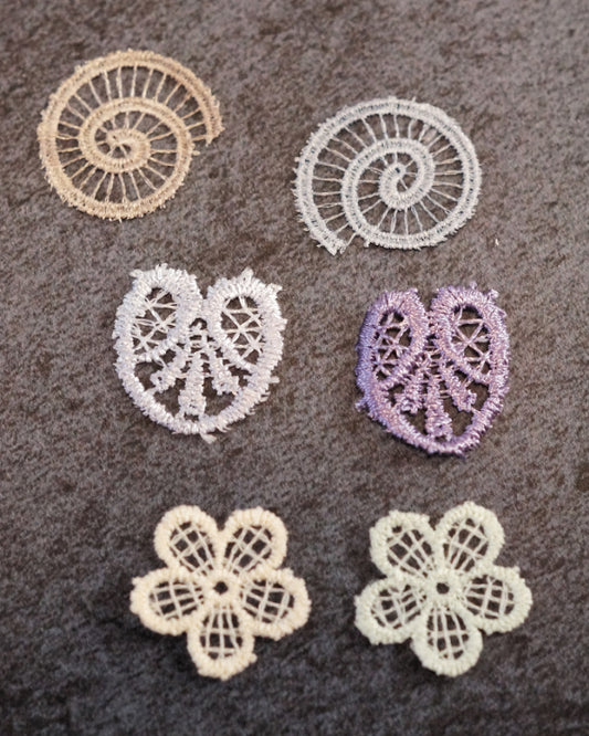 Hand-Dyed Lace Flower & Heart Motifs – Set I for Slow Stitch & Mixed Media
