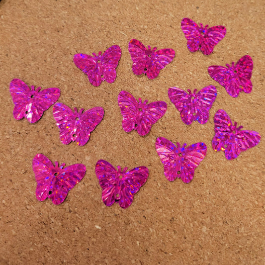 Magenta Pink Holographic Butterfly Sequins, 16mm