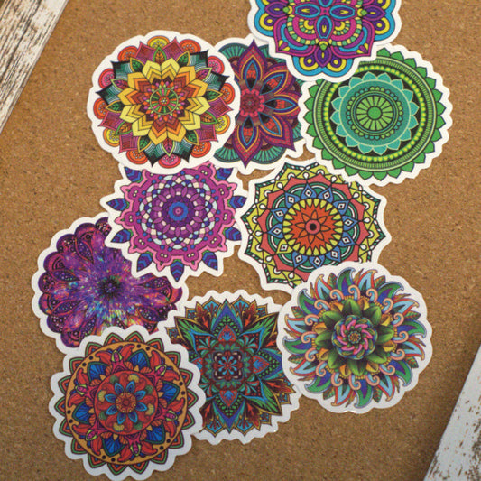Mandala Sticker Set, Waterproof Vinyl Decals (10 pc)