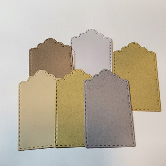 Kraft Blend Medium Scallop Top Tag Die Cuts, Stitched Edge, 8pc