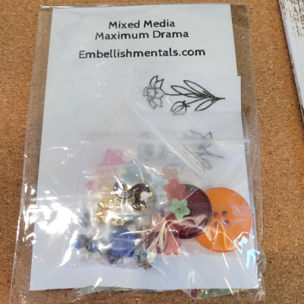 OOAK Mixed Media Fabric & Embellishment Sampler  – Pink Floral