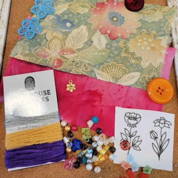 OOAK Mixed Media Fabric & Embellishment Sampler  – Pink Floral