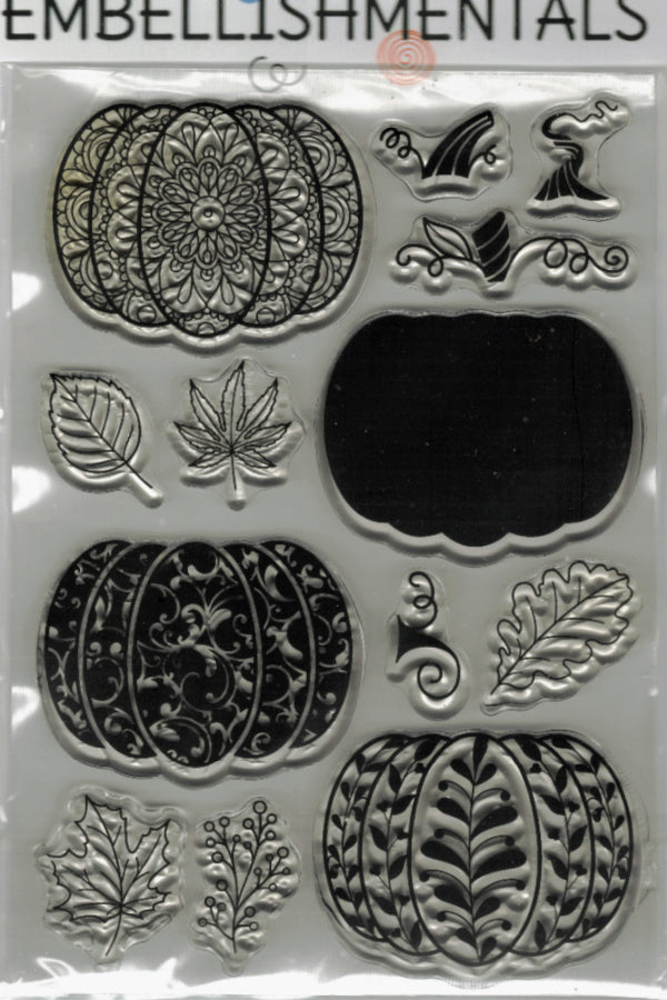 Gilded Gourd Clear Stamp Set, 13-Piece Elegant Pumpkin & Leaf Collection