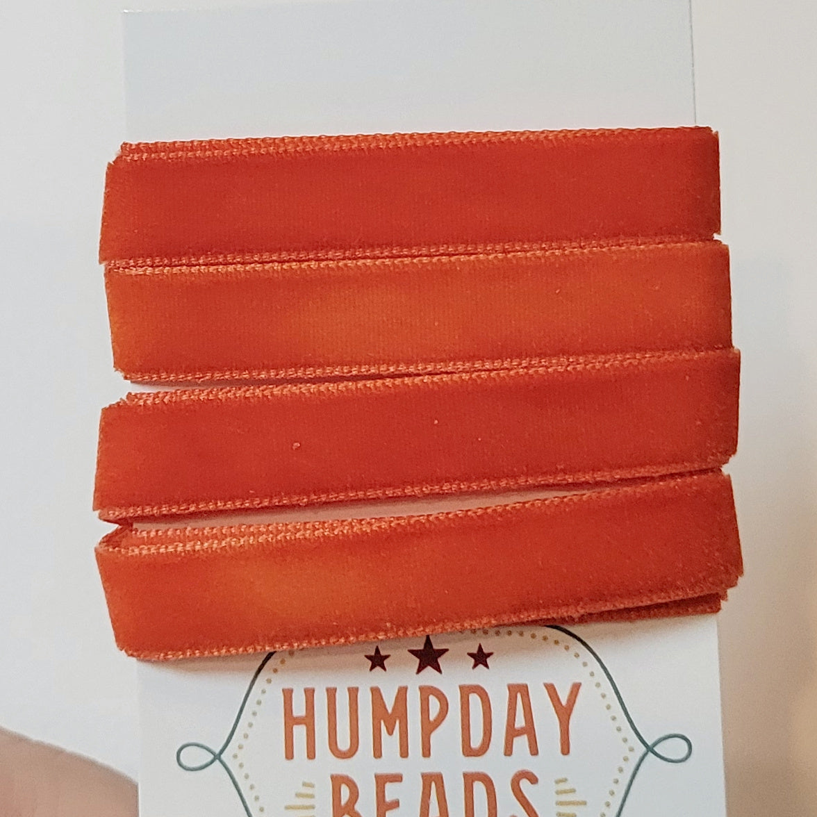 Hand-Dyed Velvet Ribbon, Pumpkin Orange,  5/8" Wide, 1 Yard