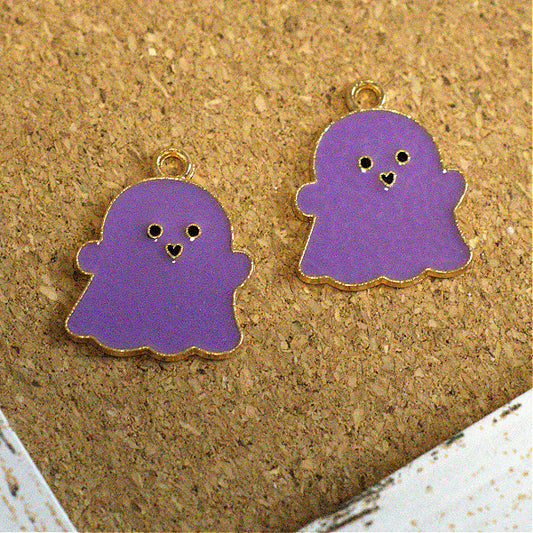 Cutie Pie Ghost Charms, Lavender Purple Enamel with Gold