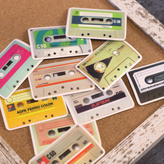Retro Cassette Tape Vinyl Stickers - 80s 90s Nostalgia Sticker Set