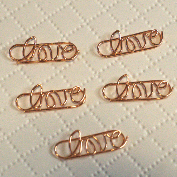 Rose Gold “Love” Wire Shaped Paper Clips