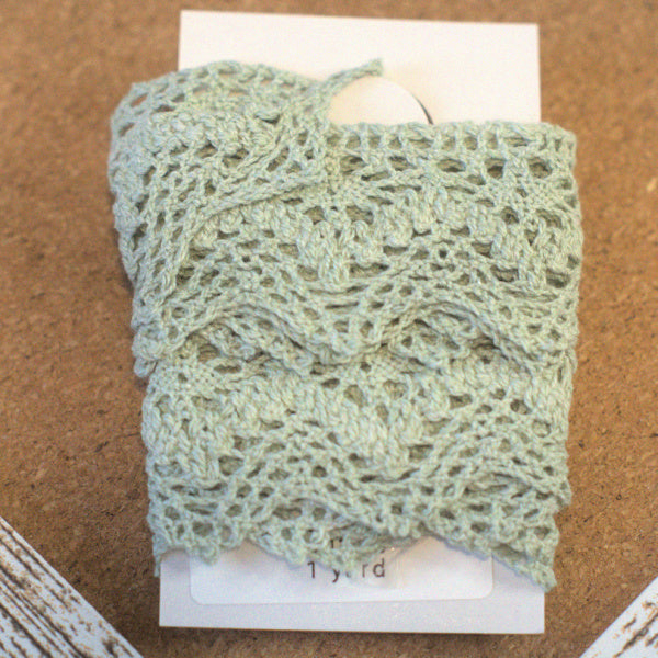 Hand-Dyed Cotton Lace Trim – Wide Sage Scallop - 1 3/8 in x 1 yd
