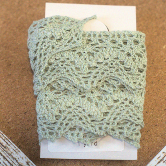 Hand-Dyed Cotton Lace Trim – Wide Sage Scallop - 1 3/8 in x 1 yd