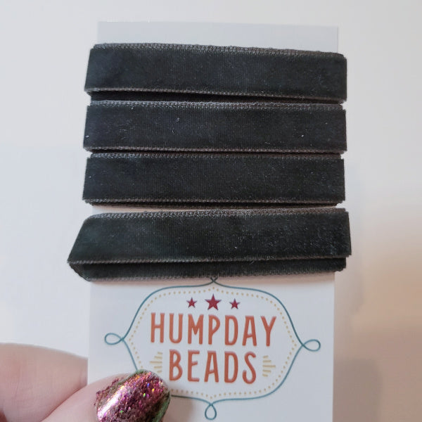 Hand-Dyed Velvet Ribbon, Soot,  5/8" Wide, 1 Yard