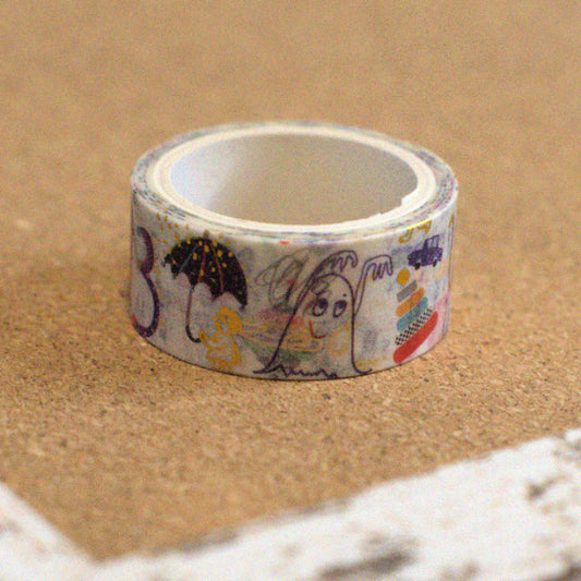 Doodle Chaos Washi Tape – White – Gold Foil Sketch Pattern